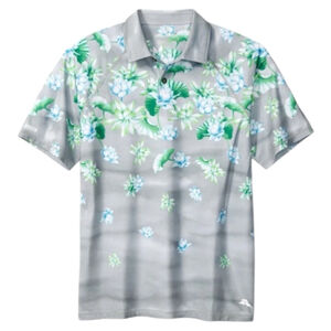 NWT Tommy Bahama Sailing Lotus Polo Short Sleeve Shirt 
Silver Gray